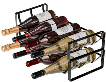 Amig - Stapelbares Flaschenregal für 8 Flaschen – 2er-Pack aus schwarzem Stahl – Flaschenhalter für Küche, Speisekammer, Esszimmer oder Keller – Maße: 41 x 20,5 x 21 cm