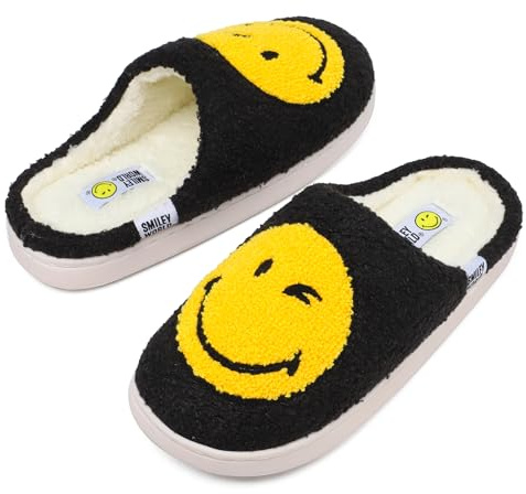 ZHPTO SmileyWorld® Pantofole Peluche Uomo Donna Ciabatte da Casa Morbide Antiscivolo Calde Comode pile Scarpe di Inverno Interni Esterni Giallo Nero