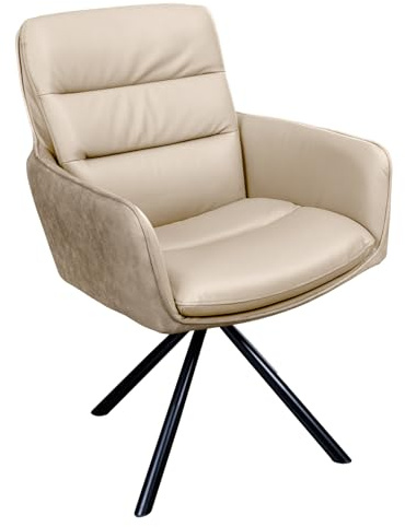 Stuhl BIG GEORGE - 88cm - beige - Microfaser Echtleder drehbar Armlehne | Schaumstoffpolsterung, hoher Komfort, pflegeleicht, stabil, Esszimmerstuhl, bequeme Polsterung, Eyecatcher