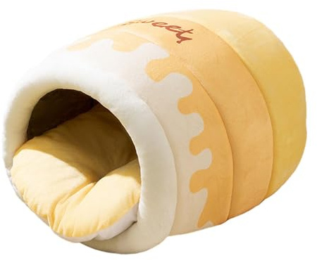 lmoikesz Gemütliches Plüsch Katzenhaus, Nest, sicherer, Warmer Rückzugsort für Kleintiere, Bett für Wohnungskatzen und Katzen, die Geborgenheit suchen, Katzenbett zum Dösen, Gelb, S