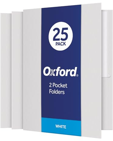 Oxford Twin-Pocket Folders, Textured Paper, Letter Size, White, Holds 100 Sheets, Box of 25 (57504EE)