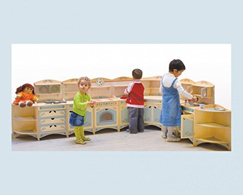 Dida - Holzspielküche Komplett 9- Teilig Mit Waschmaschine, Kühlschrank, Backofen Mit Herdplatte, Spüle, Kommode Mit Schubladen, Anrichte Und Regale. Ideal Für Kindergärten Und Vorschulen