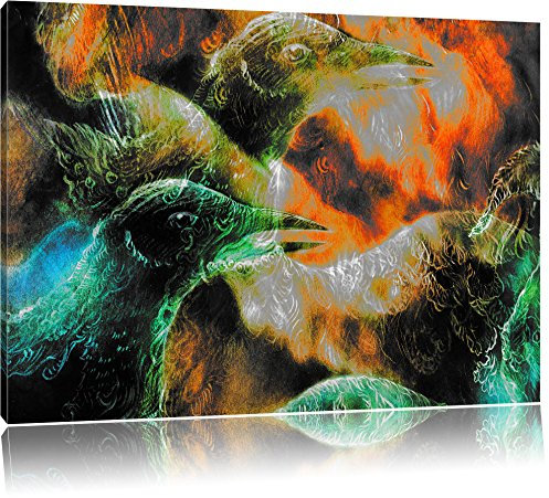 Pixxprint Vogel Phönix Collage, Größe: 80x60cm, Leinwandbild, fertig gespannt, Wandbild, Dekoration, Kunstdruck, kein Poster