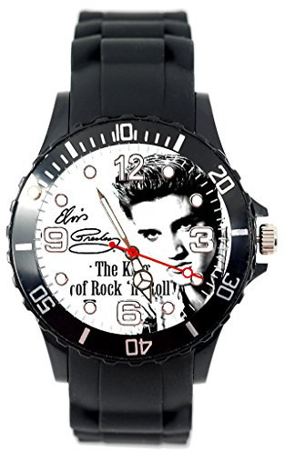 TAPORT® Unisex Uhr Analog Quarzwerk mit Silikon Armband Elvis Presley Schwarz Rund