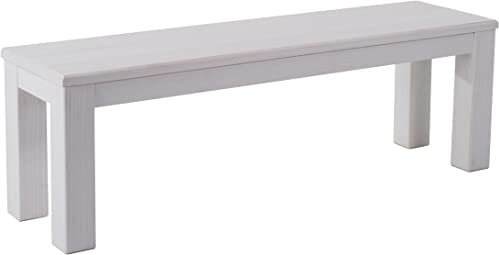 B.R.A.S.I.L.-Möbel Brasilmöbel Sitzbank 140 cm Rio Classico Pinie Weiss Massivholz aus Pinie, Verschiedene Größen & Farben, ideal für Esszimmer & Küche