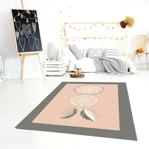 LIVONE Happy Rugs for Kids Moderner Kinderteppich Baby Teppich Kinderzimmer Traumfänger in rosa Silber grau Weiss Grösse 120 x 180 cm