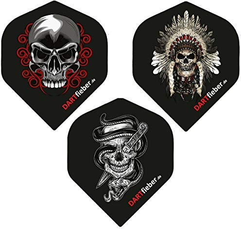 Dartfieber 9 Flights (3 Set) Dart Flights 100 Micron Stark Totenkopf Schlange Indianer