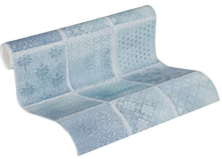 A.S. Création Vliestapete Neue Bude 2.0 Edition 2 Tapete Tropical Concret in Fliesen Optik 10,05 m x 0,53 m blau creme grau Made in Germany 373882 37388-2