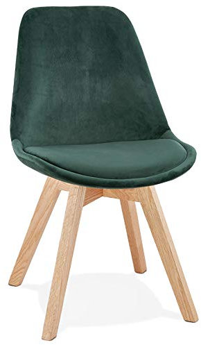 Design-Stuhl für Esszimmer, Küche Milano, Velours, Grün mit Fuß aus Naturholz
