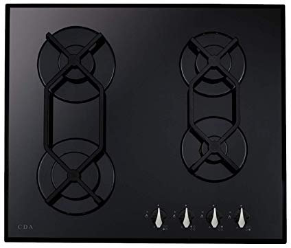 CDA 60cm Gas on Glass 4 Burner Gas Hob - Black