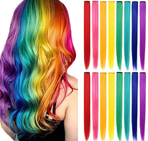 MQY COLOR Colored Hair Extensions Clip in,16PCS 21'' Hairpieces | Easy application,Colorfast,Clip-in installation,Party Hightlight,Light weight,Natural look,Gift,Girls hair accessories