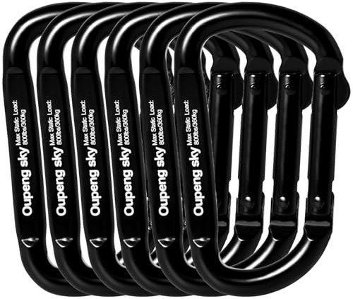 6PCS Carabiner Clip - Heavy Duty Iron Carabiners 800lbs Carabeaner D Ring Shape,Key Chain Clip Hook,Keychain Clip,Multipurpose for Camping, Hiking,Backpacking or Other Outdoor Activities, Black.