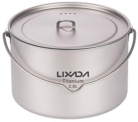 Lixada Topf aus Titanium, 2800ml Camping Titan Pot, Tragbarer Hängetopf mit Deckel, für Outdoor, Camping, Kochgeschirr, Picknick, Ultraleicht 302g