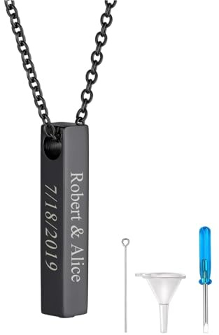 FindChic Personalisierter Memorial Urnen Anhänger Halskette Edelstahl Lebensbaum/Quader/Herz/Sanduhr/Katze Anhänger mit Trichter für Asche/Haare/Öl Charms Anhänger Gedenken für damen Herren