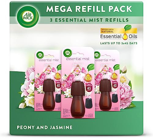 Air Wick | Peony & Jasmine |Air Freshener Essential Mist Diffuser Refill Kit | 3 Refills