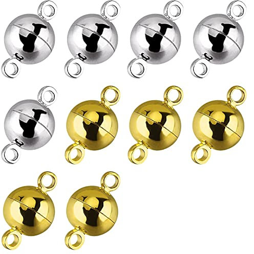 Magnetverschluss,Magnetverschluss Schmuck,10 Stück Schmuck Magnetverschlüsse Runde Magnetverschlüsse für Armband Halskette Making, 8 mm (Gold und Silber)