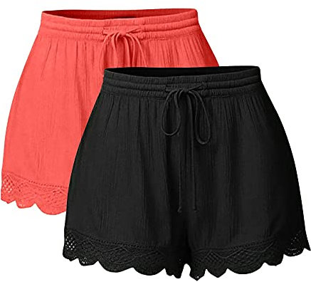 JJPAR Short de Sport Femme 2PCs Grande Taille Pas Cher Sexy Chic Casual Yoga Pantalons De Sport Dentelle Tie Shorts Leggings Pantalons Fitness Jogging Gym Yoga Bas de Pyjama d'intérieur Ample S-5XL
