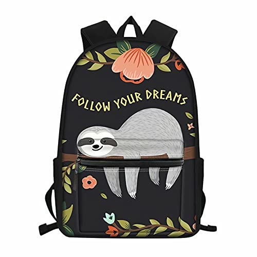 NETILGEN Rucksack für Kinder, Jungen, Mädchen, Schulbuchtasche, Teenager, personalisierbar, Rucksack zum Schulanfang, Folgen Sie Ihren Träumen Faultier, Einheitsgröße
