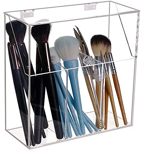 weddingwish Makeup Brush Holders With Cover, Dust-Proof Lid, Acrylic Makeup Storage Box, Large Capacity Brush Organizer for Dressing Table…