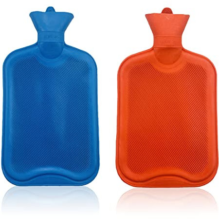 Zhioudz 2 PCS Bouillotte Eau Chaude, Bouteille en caoutchouc,sans Housse,Caoutchouc inodore,1.2 Litres,Durable Sûr Bouillotte,Idéal pour Femme Fille und Enfants（Rouge,Bleu Foncé)