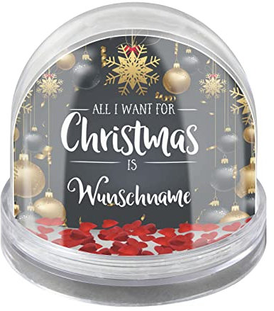 printplanet® - Schneekugel mit Herzchen und eigenen Namen Personalisieren - Motiv: All I Want for Christmas