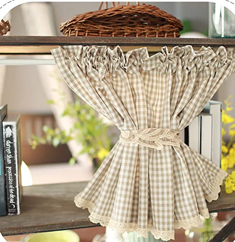 izielad Küche Vorhang Kariert Kurzstores Baumwolle Bistrogardine Vintage Plaid Fenstervorhang Wohnzimmer Vorhang BxH 130x90cm