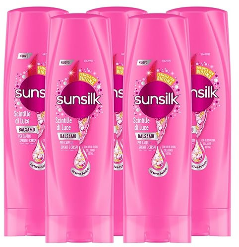 5x Sunsilk Co-Creations Balsamo Scintille di Luce + Effetto Seta per Capelli Spenti e Crespi - 5 Flaconi da 200 ml