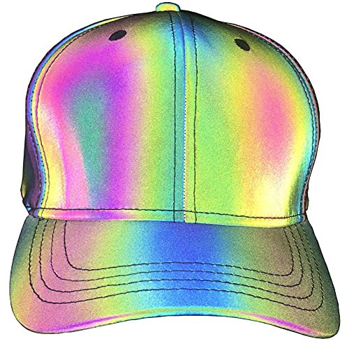 NewL Regenbogen-reflektierende Baseballkappen, fluoreszierend, Rave-Hut, leuchtet im Dunkeln, für Damen und Herren, Reflektierend in Regenbogenfarben, Einheitsgröße