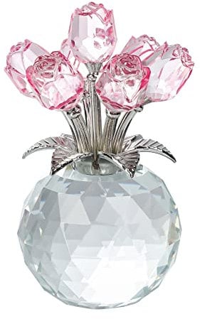 Rosa Rose Blume Kristall Figur mit Vase, Blumenstrauß Ornament Geschenke für Frau Freundin Frauen, handgefertigte Kristallblume Sammlerstück Home Tischdekoration für Valentinstag Hochzeit Jahrestag