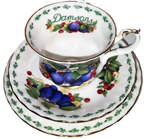 : Royal Albert / Tazza da collezione / Fruit Series / Damsons / Bone China / 1 tazza - 1 piattino - 1 piatto da torta / piccolo