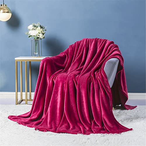 Chickwin Couleur Unie Plaid Polaire Couverture en Flanelle, Couverture lit 1/2 Personnes Douce et Chaude Moelleuse Jeté de Canapé Microfibre Dessus de lit Canapé lit (50x70cm,Rose foncé)
