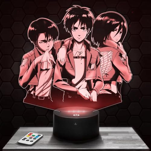 Nachttischlampe Touch-Nachtlicht Manga Livai Ackerman Eren Jäger Mikasa 3D LED Lampe Illusion, Geschenkidee Weihnachten Geburtstag Junge und Mädchen Nachttischlampe Kinder- oder Erwachsenenzimmer TOP