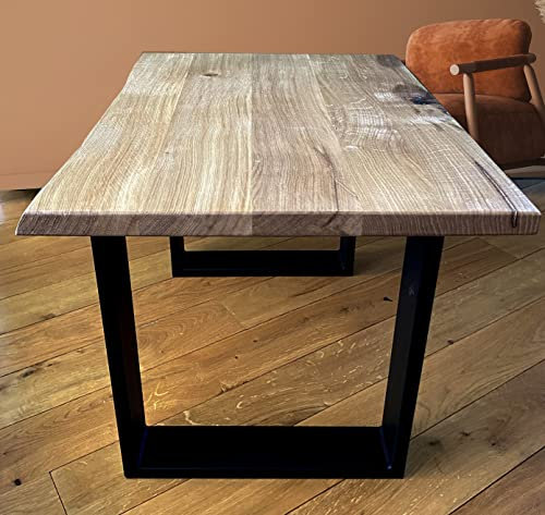 Couchtisch, Couchtisch Holz, Couchtisch Eiche, Beistelltisch Eiche, Beistelltisch Holz, Laptoptisch, Tisch nachhaltig aus Handarbeit (Beidseitige Naturkante 60cm x 55cm x 2,5cm)
