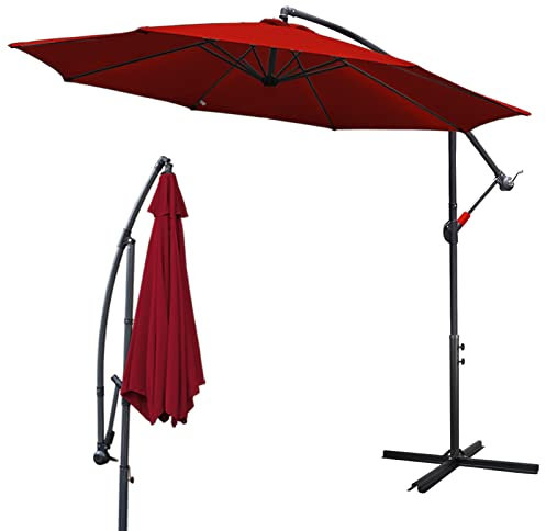 Herrselsam Sonnenschirm mit Ständer Kurbel Ø 350 cm Ampelschirm mit Ständer,Gartenschirm UV-Schutz Wasserabweisend Knickbar-Schirm Gartenschirm Marktschirm