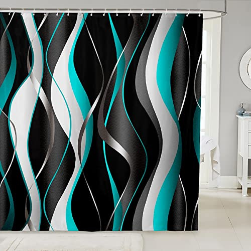 Loussiesd Green Grey Black Fabric Shower Curtains Spiral Pattern Shower Curtain for Kids Boys Girls Abstract Art Bathroom Waterproof Accessories with 12 Hooks Modern Luxury Curtains,72x72 Inch