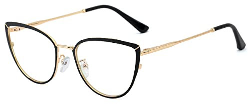 kachawoo Anti Blue Light Eyewear Computer Trendy Cat Eye Brillen Rahmen Frauen Metall Brillen (black gold frame)