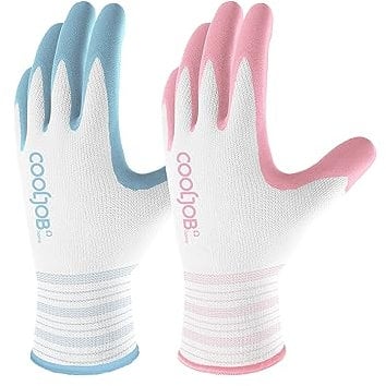 COOLJOB Gardening Gloves for Women, 2 Pairs Ladies Gardening Gloves, Comfortable Breathable Rubber Garden Gloves, Gardening Gift, Medium Size Fits Most, Blue & Pink, 2 Pairs Pack
