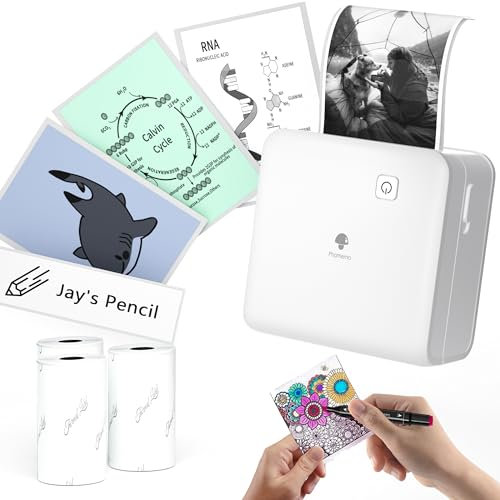 Phomemo M02 Pro Mini Drucker für Smartphone, Sticker Drucker 300 DPI Mini Thermodrucker Tiny Printer mit 3 Papierrollen, Mini Printer Taschendrucker für Studiennotizen, Fotos, Etiketten