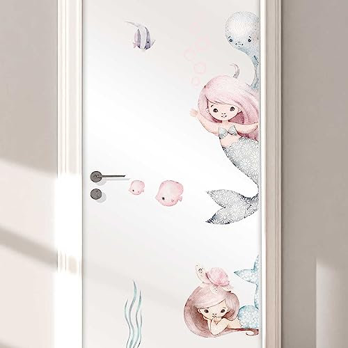 WANDKIND Türaufkleber Kinderzimmer | handgezeichnet | AUFKLEBER Türen Kindergarten | Babyzimmer Tür Sticker Deko Wanddeko (Türgriff Links, T112 Meerjungfrau)