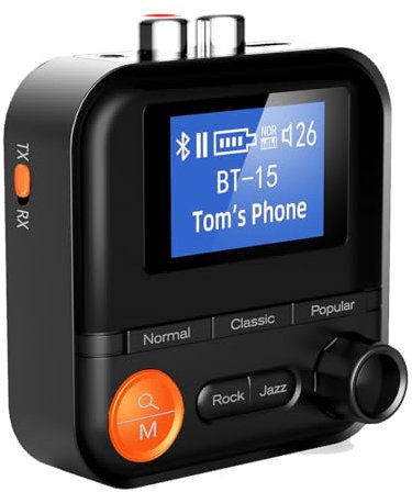DollaTek Bluetooth Receiver Transmitter Bluetooth 5.2 Stereo Adapter 5 EQ Modes with 3.5mm+2RCA Support TIF Card for Cars Home Stereo Speakers Wired Headphones