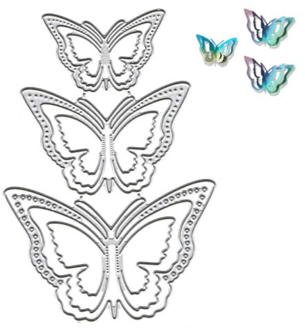 JOCXZI 3 Stück 3D Schmetterling Metall Stanzformen- Schmetterling Rahmen Stanzformen Schablonen DIY Scrapbooking Dekorative dekorative Prägepapier-Stanzformen für Kartenherstellung