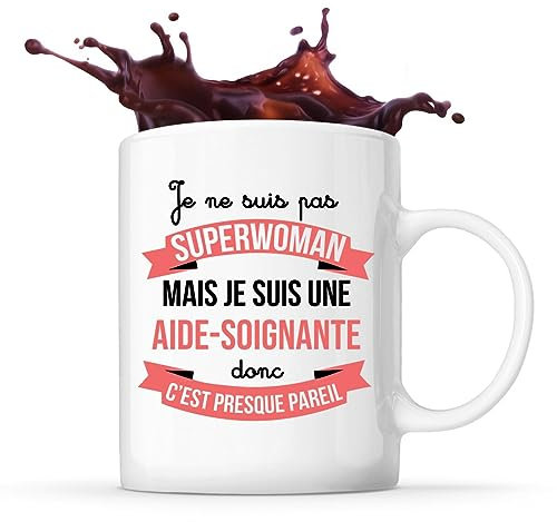 Tasse Blanche Aide soignante Superwoman | Mug Café Thé Idée Cadeau Femme Humour Collègue famille Anniversaire Noël
