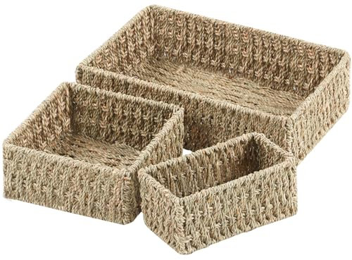 YheenLf Set de 3 Cesta de Almacenamiento, Cajas de Almacenaje para Organización, Cestos Organizador Para Dormitorio, Baño, Cocina, Armario, Color Madera, 36×10×23cm