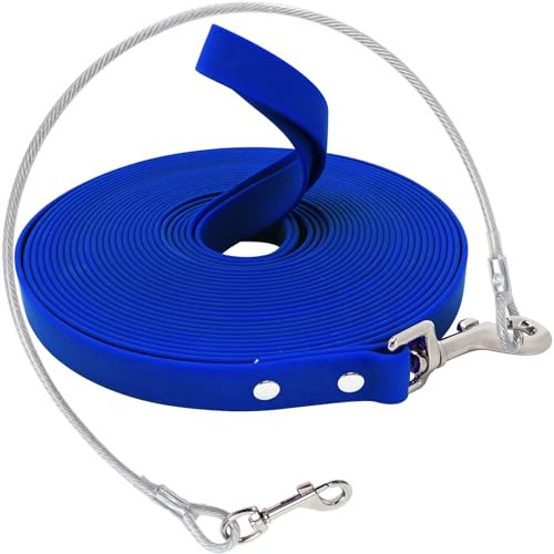 Wasserdicht Schleppleine für Hunde,mit Chew Proof Tie-Out Leinen,3-30m,Wasserdicht Trainingsleine für Große bis Kleine Hunde,Robuste Hundeleine(Blau,5m)