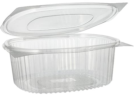 50 Feinkost- und Salatschalen mit Klappdeckel, R-PET oval 1500 ml 7,6 cm x 18,2 cm x 20,8 cm klar