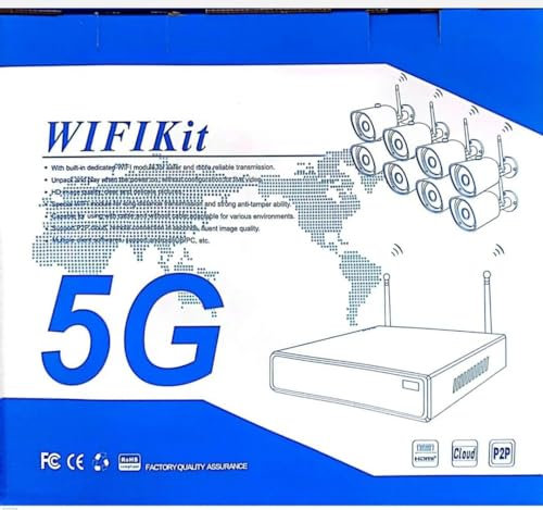 AntDau71® - Kit Videosorveglianza Wireless Full HD 8 Canali con 8 Telecamere, Mouse, Alimentatori e WiFi 5G – Sistema di Sicurezza Remoto NVR DVR con Connessione IP - CW824