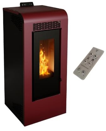 Stufa a Pellet Ventilata Canalizzata Giulia 10 Bordeaux 10,26 KW 4 Stelle 100 m2 riscaldabili (Stufa Canalizzata + Telecomando)