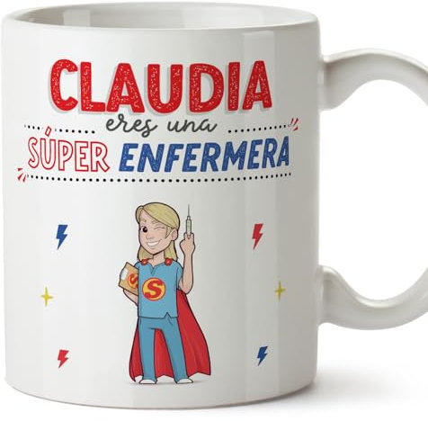 MUGFFINS Tazas Personalizadas para ENFERMERA mujer - En Español - ¡Eres Súper! - 11 oz / 330 ml - Regalo Personalizable original y divertido