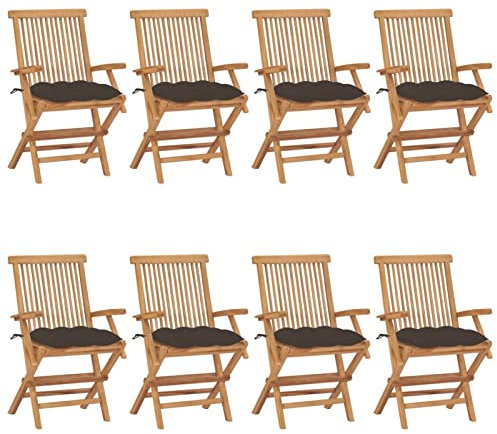 ARKEM Gartenstühle Stapelstuhl Garten mit Taupe Kissen 8 STK. Massivholz Teak Monoblock Stuhl