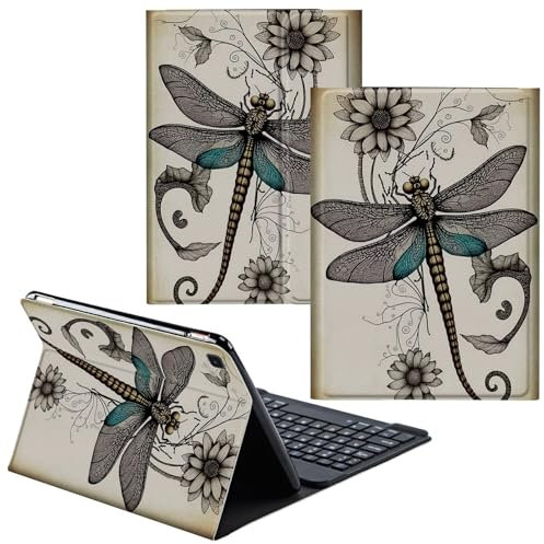 CGFGHHUY for Samsung Galaxy Tab A7 Lite Case Detachable Wireless Keyboard and PU Leather Stand Cover Protective Tablet Case for Samsung Galaxy Tab A7 Lite 8.7 inch 2021 - Dragonfly Sunflower